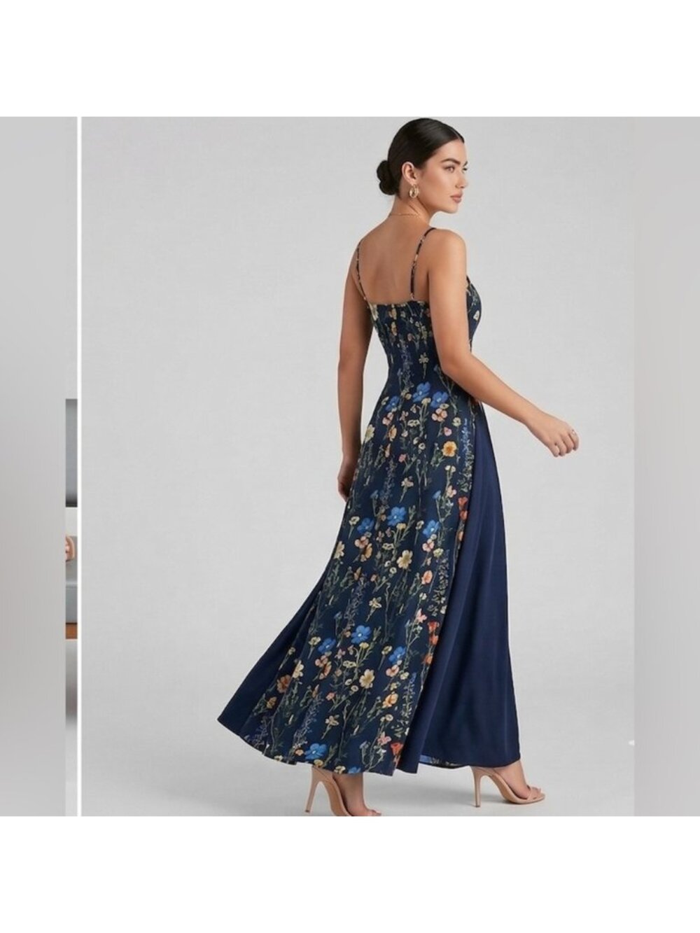 Midnight Navy Floral Print Maxi Dress - Picture 3 of 10